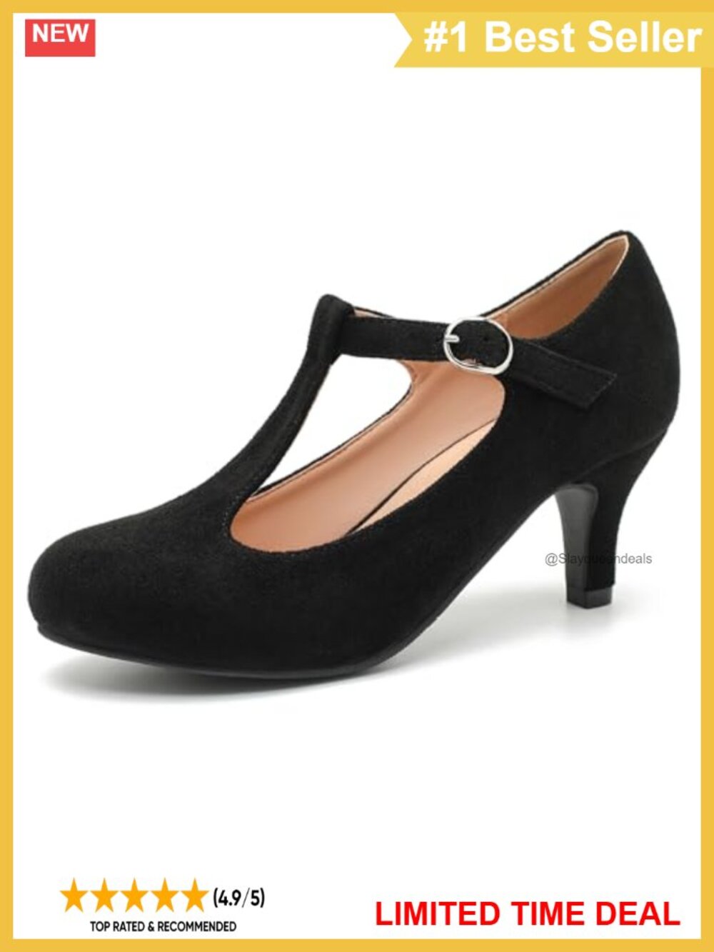 T-Strap Mary Jane Pumps Kitten Heels Faux Leather Round Toe Buckle
